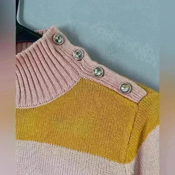 NY & CO rhinestone shoulder colorblock turtleneck sweater size XS - Picture 5 of 12